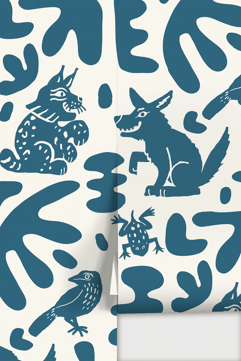 Abstract Animales Wallpaper, white & blue - Tampa Home & Garden Store