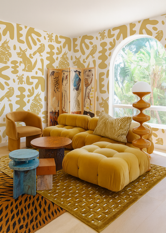 Abstract Animales Wallpaper, yellow - Tampa Home & Garden Store