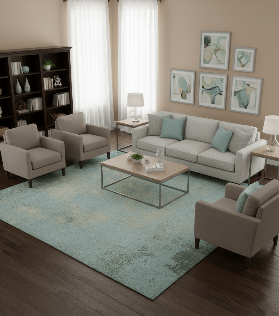 Abstract Design Blue, Beige And Gray 8x10 Hand Knotted Wool and Bamboo Silk Rug - Tampa Home & Garden Store