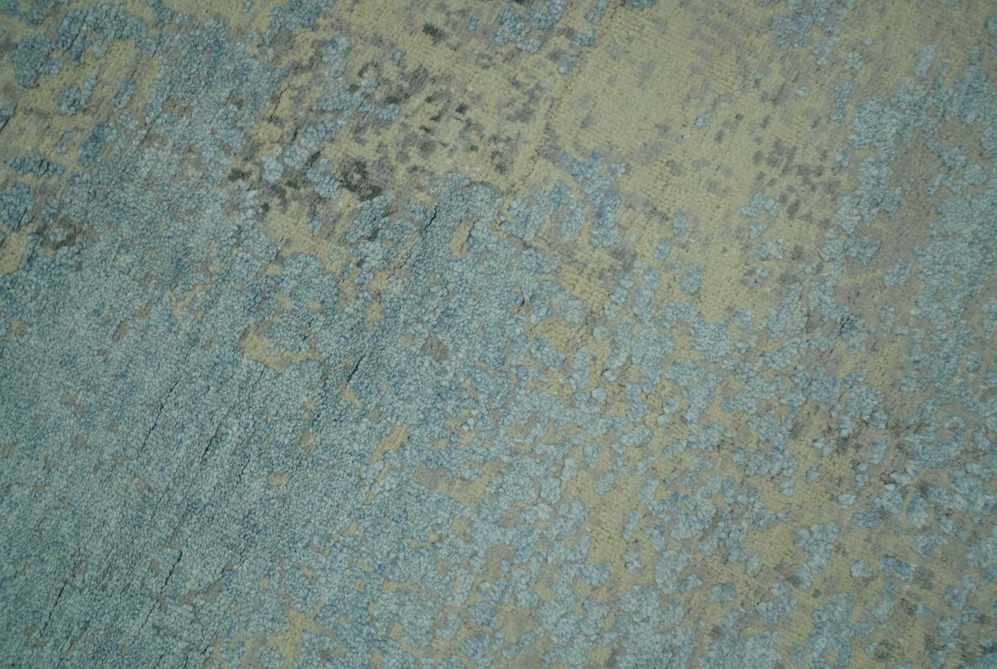 Abstract Design Blue, Beige And Gray 8x10 Hand Knotted Wool and Bamboo Silk Rug - Tampa Home & Garden Store