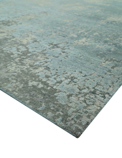 Abstract Design Blue, Beige And Gray 8x10 Hand Knotted Wool and Bamboo Silk Rug - Tampa Home & Garden Store
