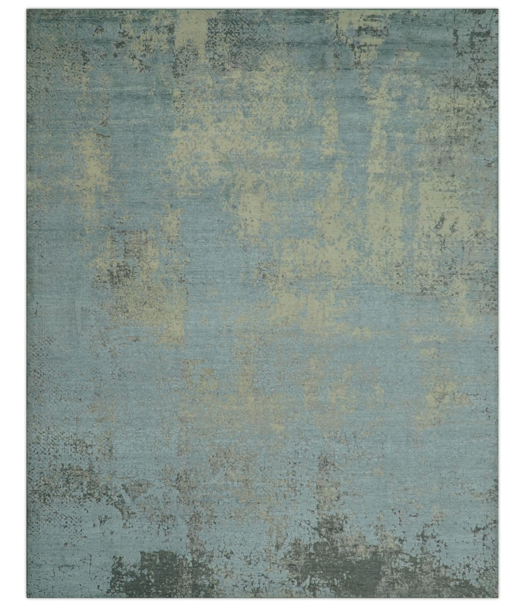Abstract Design Blue, Beige And Gray 8x10 Hand Knotted Wool and Bamboo Silk Rug - Tampa Home & Garden Store