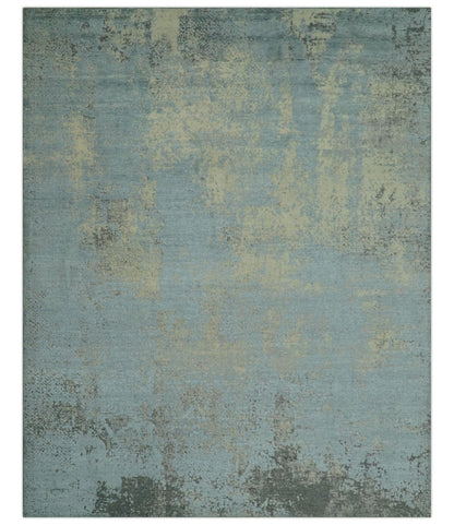 Abstract Design Blue, Beige And Gray 8x10 Hand Knotted Wool and Bamboo Silk Rug - Tampa Home & Garden Store