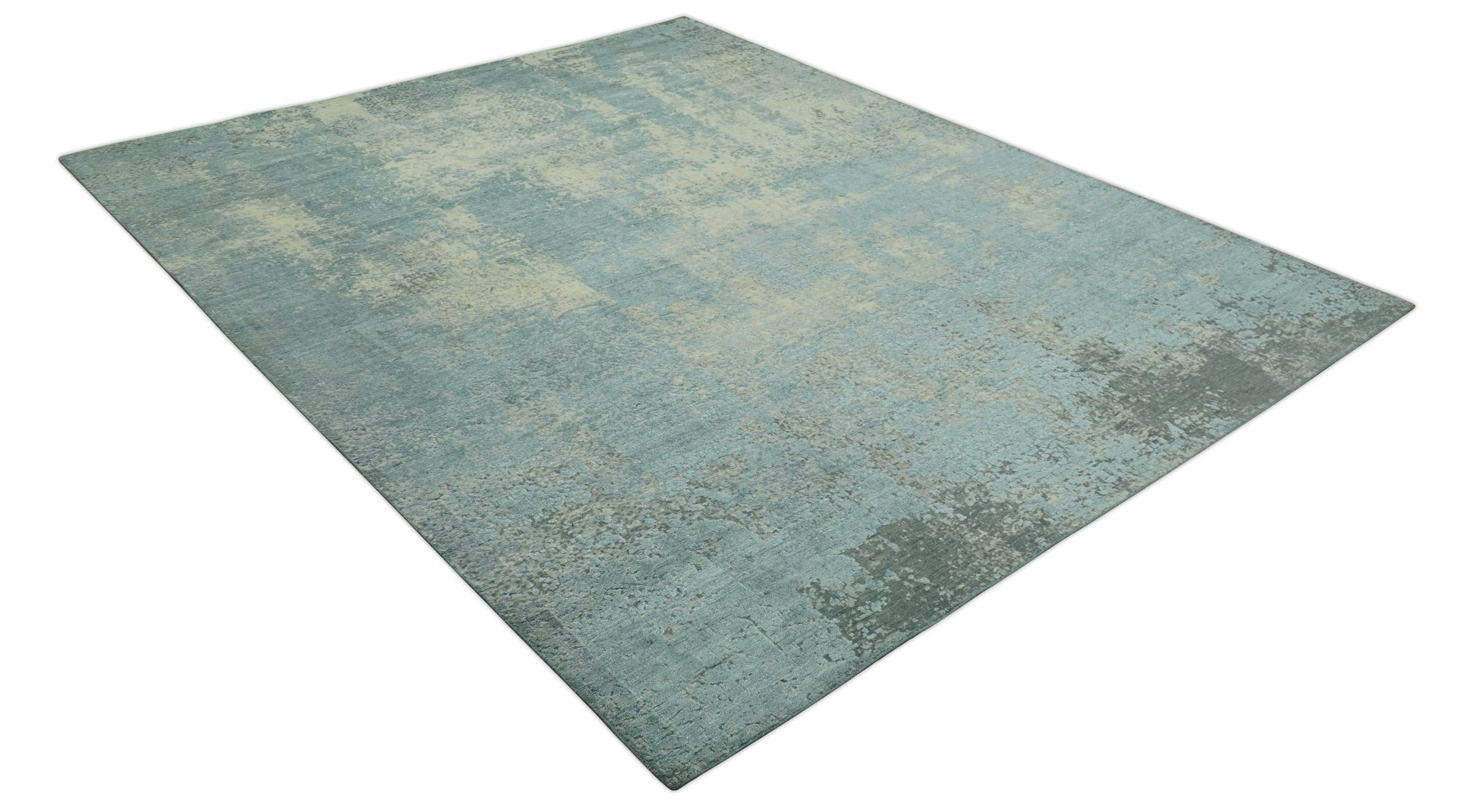 Abstract Design Blue, Beige And Gray 8x10 Hand Knotted Wool and Bamboo Silk Rug - Tampa Home & Garden Store
