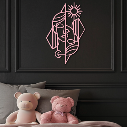 Abstract Face Metal Wall Art – Sun and Moon Geometric Line Design - KAFGP135 - Tampa Home & Garden Store