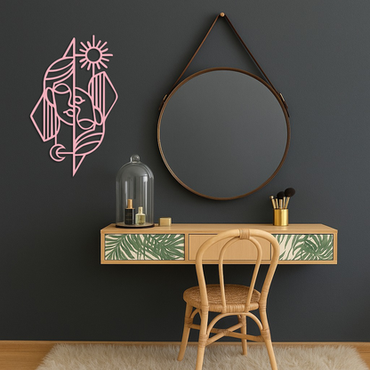 Abstract Face Metal Wall Art – Sun and Moon Geometric Line Design - KAFGP135 - Tampa Home & Garden Store