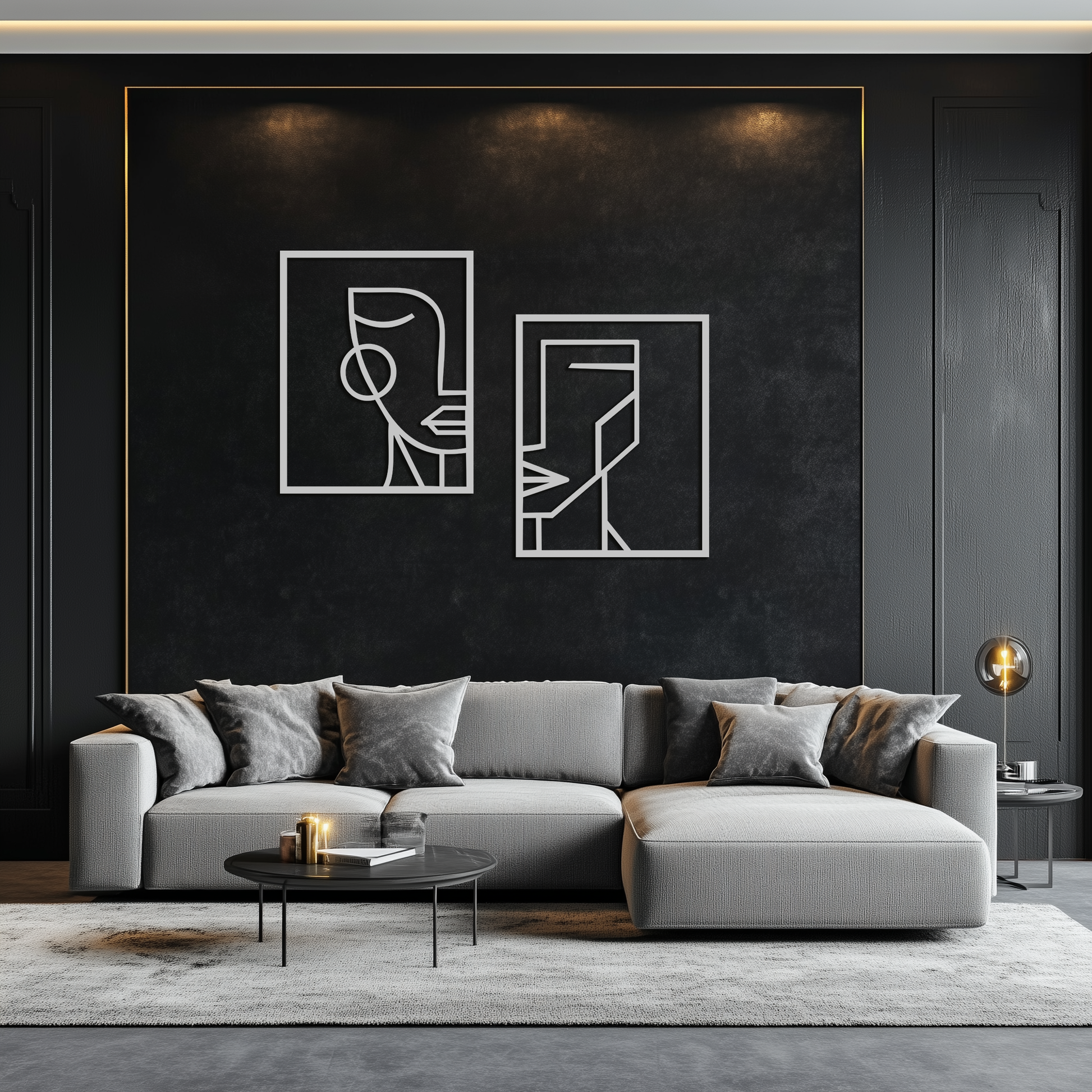 Abstract Faces Metal Wall Art - Modern Geometric Line Art Decor - KAF146 - Tampa Home & Garden Store