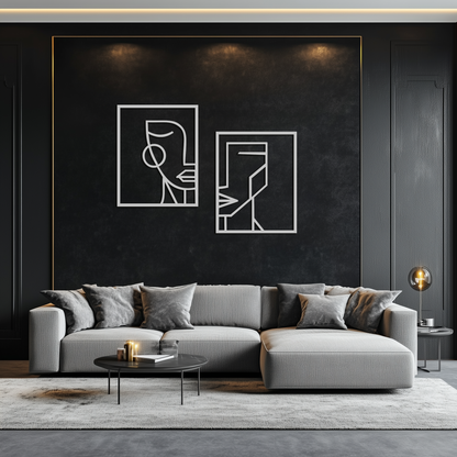 Abstract Faces Metal Wall Art - Modern Geometric Line Art Decor - KAF146 - Tampa Home & Garden Store