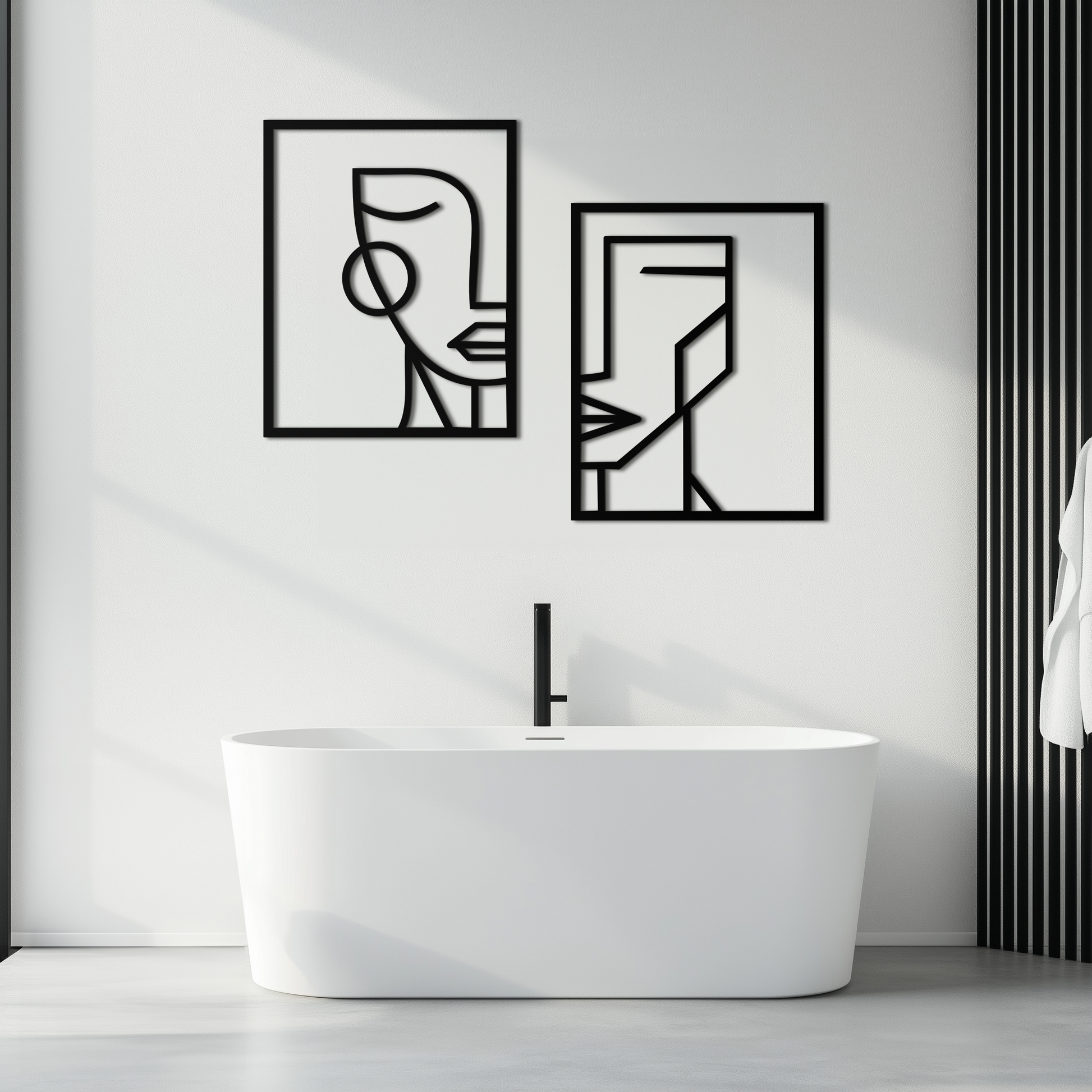 Abstract Faces Metal Wall Art - Modern Geometric Line Art Decor - KAF146 - Tampa Home & Garden Store