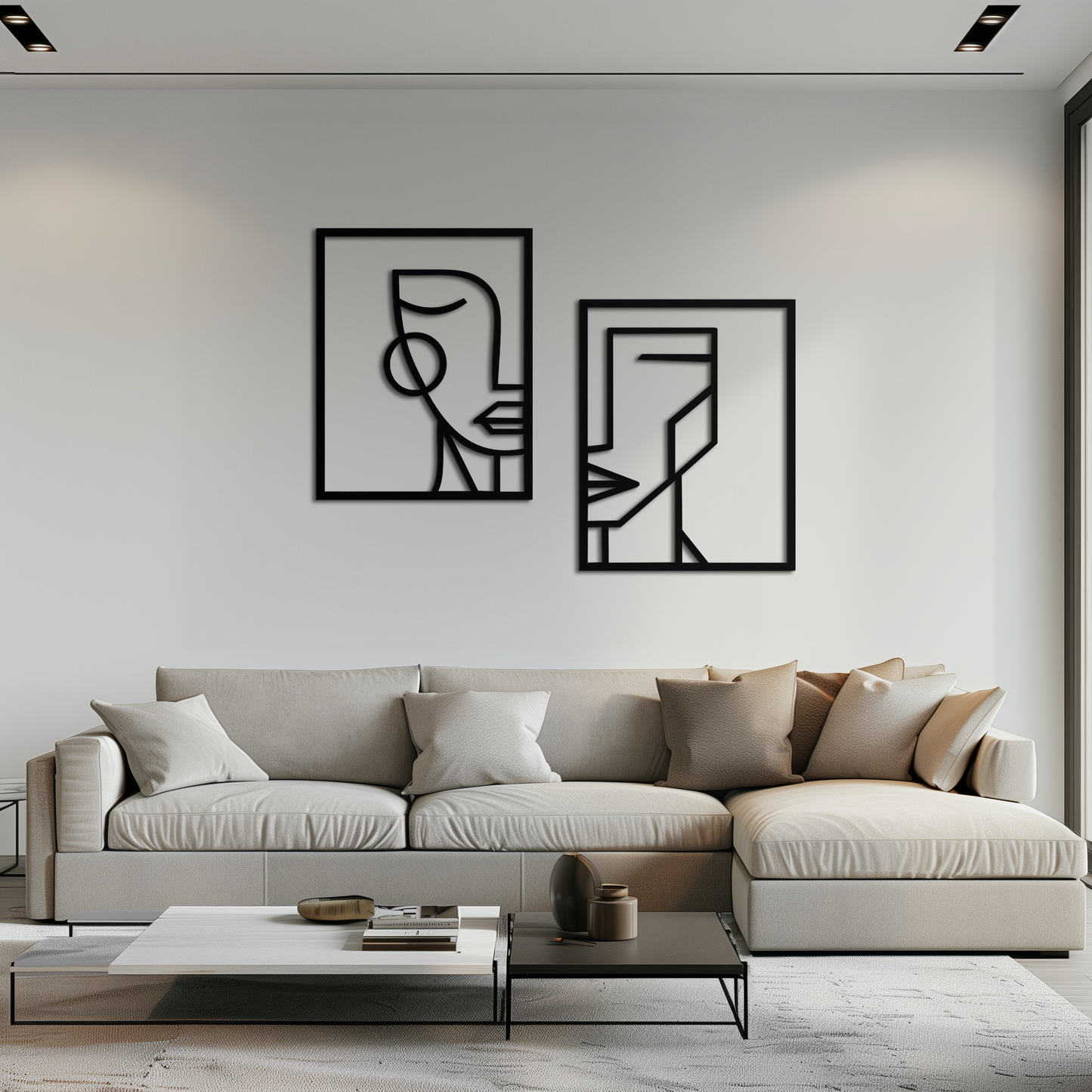Abstract Faces Metal Wall Art - Modern Geometric Line Art Decor - KAF146 - Tampa Home & Garden Store