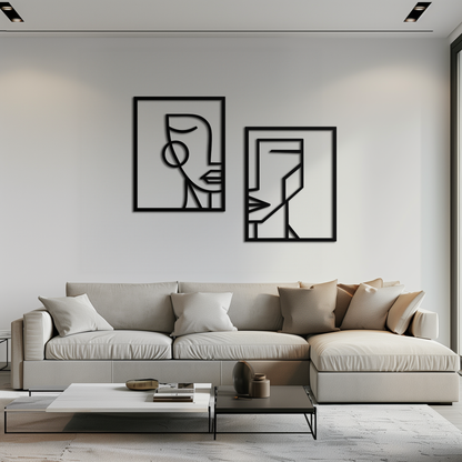Abstract Faces Metal Wall Art - Modern Geometric Line Art Decor - KAF146 - Tampa Home & Garden Store