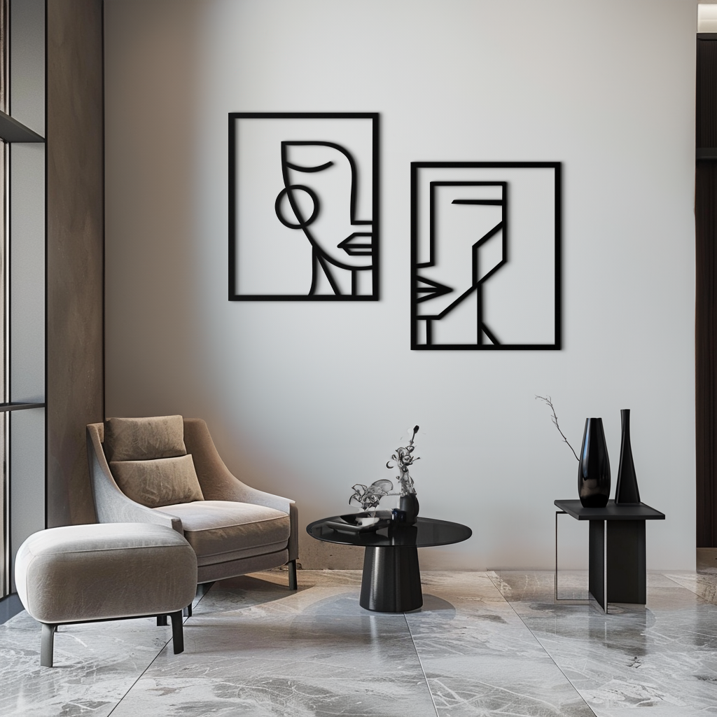 Abstract Faces Metal Wall Art - Modern Geometric Line Art Decor - KAF146 - Tampa Home & Garden Store