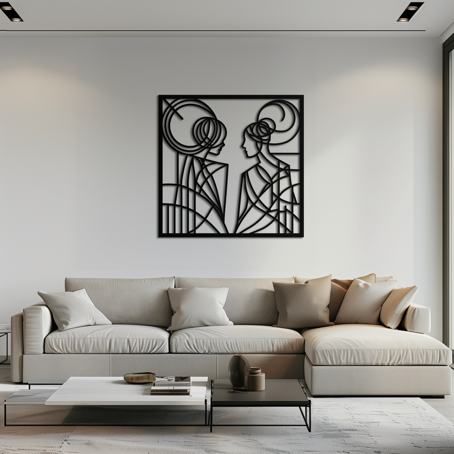 Abstract Female Duo Silhouette Metal Wall Art – Modern Minimalist Women Line Design- KAF324 - Tampa Home & Garden Store