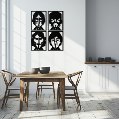Abstract Geometric Faces Metal Wall Art - Modern Black Steel Home Decor Set of Four- KAF516 - Tampa Home & Garden Store