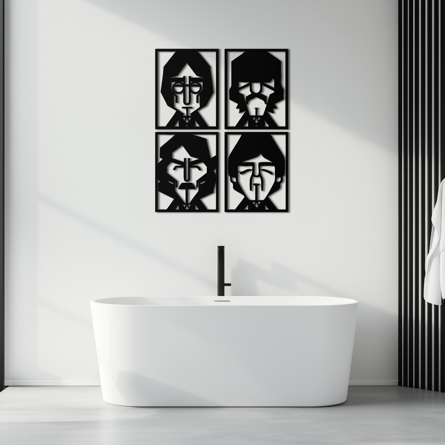 Abstract Geometric Faces Metal Wall Art - Modern Black Steel Home Decor Set of Four- KAF516 - Tampa Home & Garden Store
