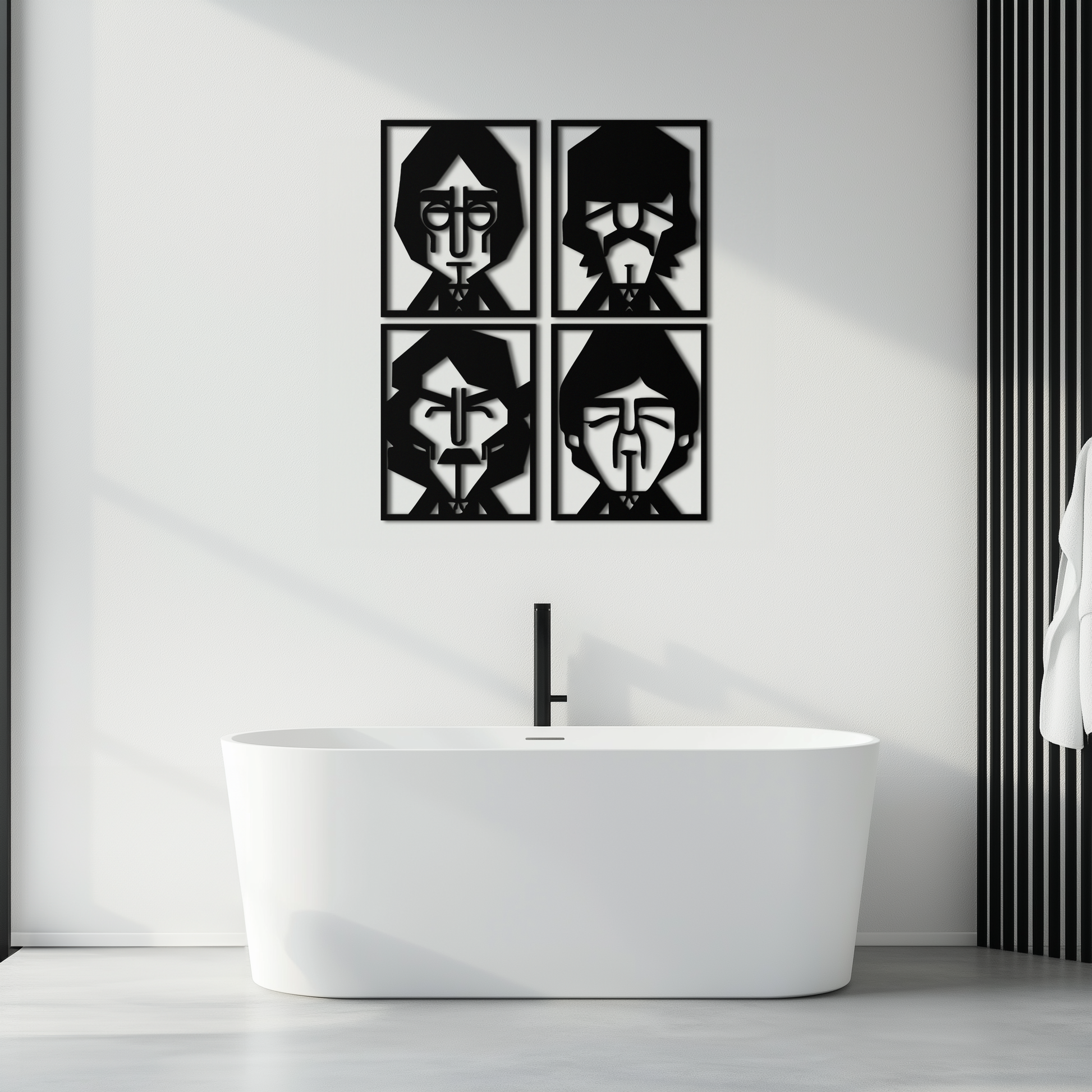 Abstract Geometric Faces Metal Wall Art - Modern Black Steel Home Decor Set of Four- KAF516 - Tampa Home & Garden Store