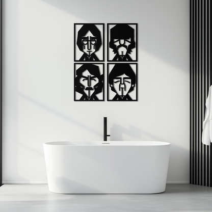 Abstract Geometric Faces Metal Wall Art - Modern Black Steel Home Decor Set of Four- KAF516 - Tampa Home & Garden Store