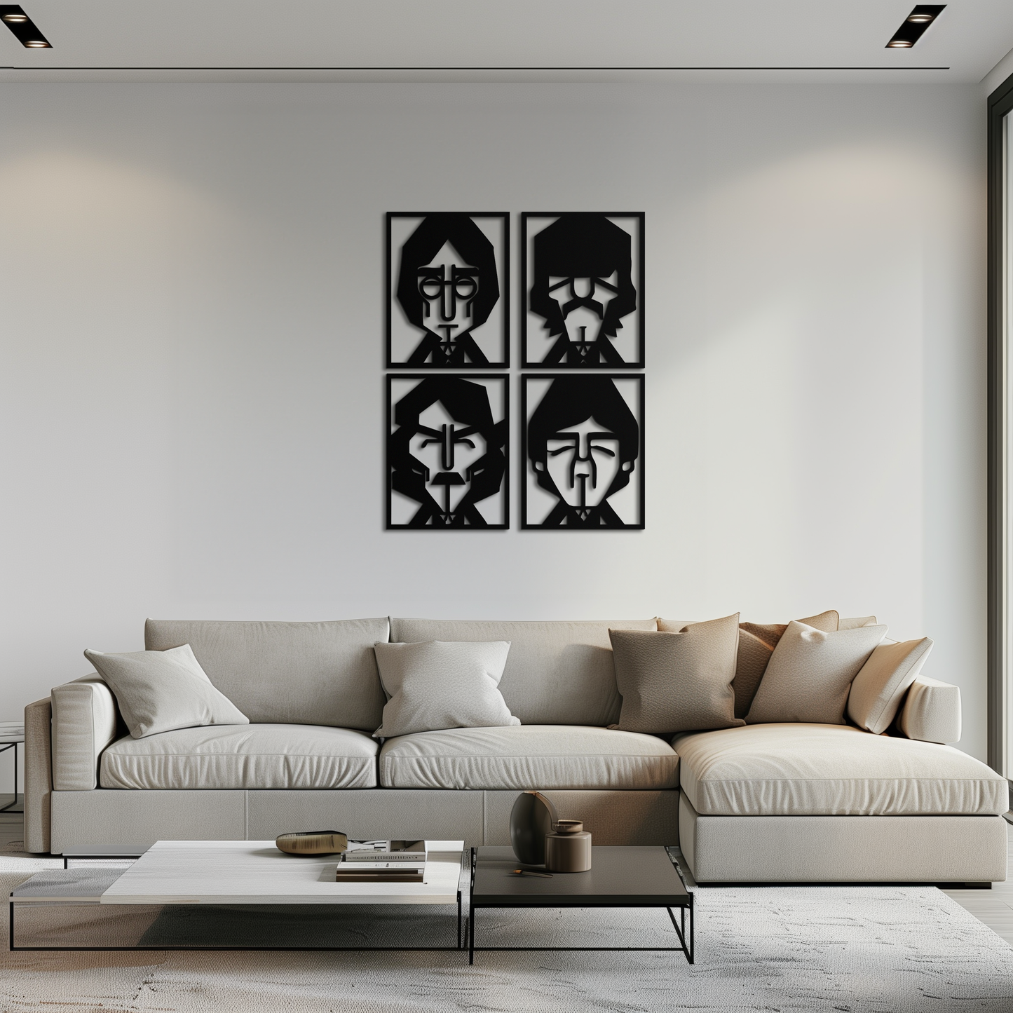 Abstract Geometric Faces Metal Wall Art - Modern Black Steel Home Decor Set of Four- KAF516 - Tampa Home & Garden Store