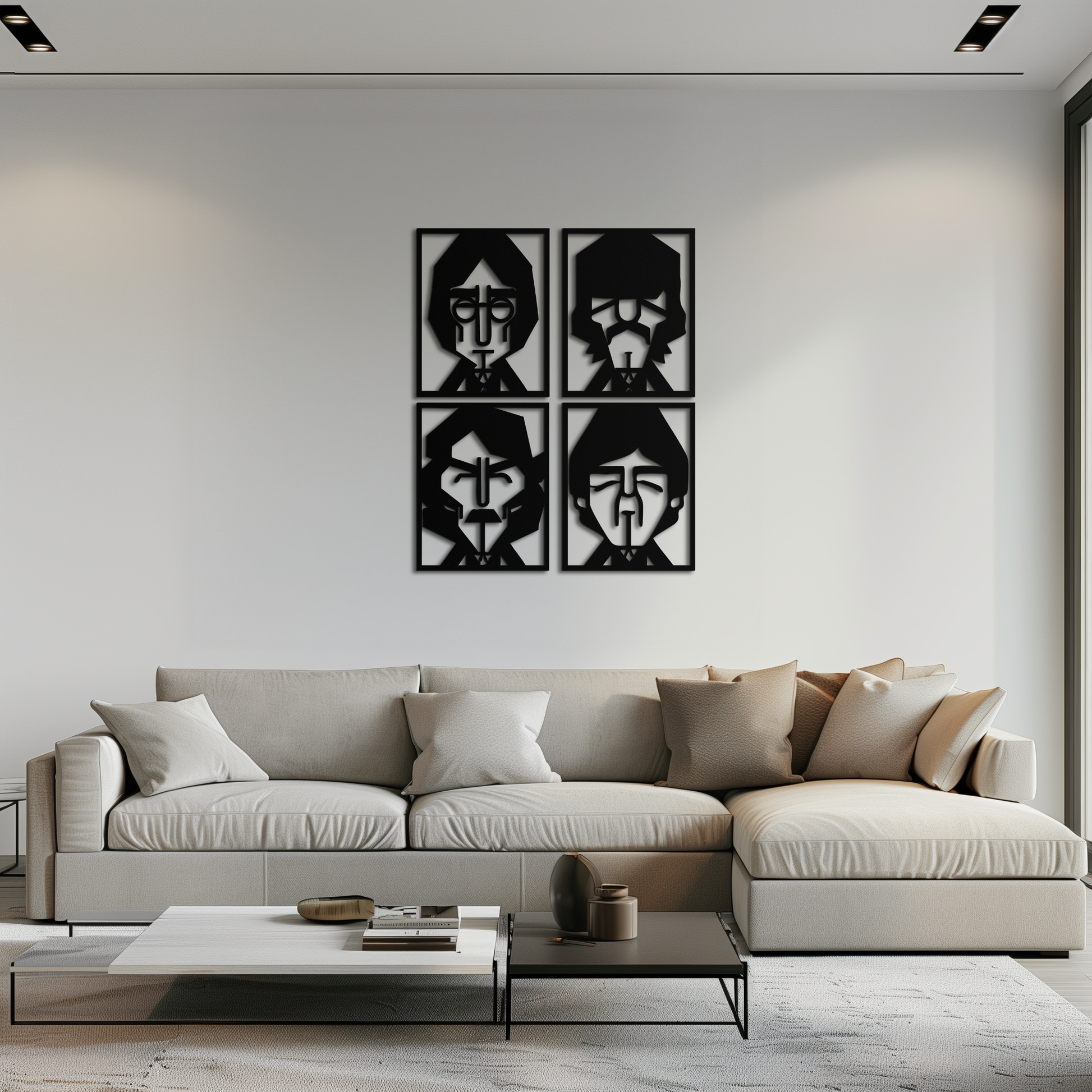 Abstract Geometric Faces Metal Wall Art - Modern Black Steel Home Decor Set of Four- KAF516 - Tampa Home & Garden Store