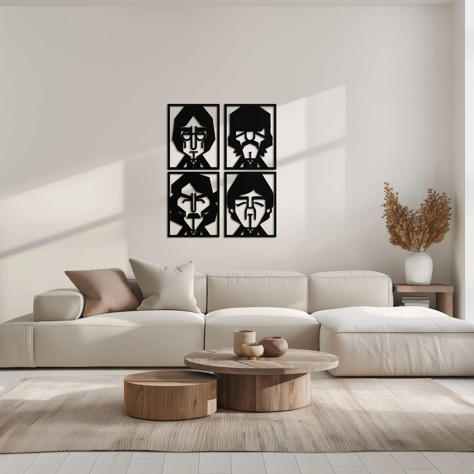 Abstract Geometric Faces Metal Wall Art - Modern Black Steel Home Decor Set of Four- KAF516 - Tampa Home & Garden Store