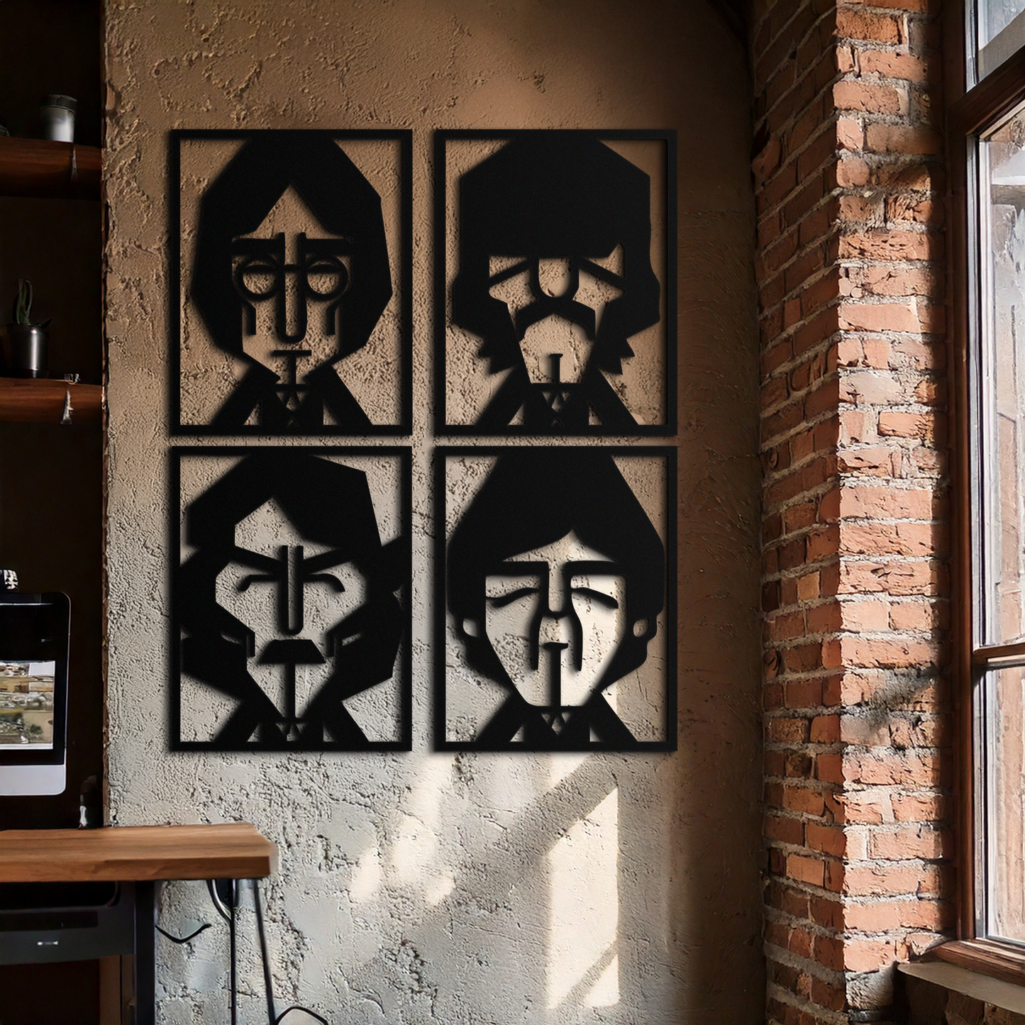 Abstract Geometric Faces Metal Wall Art - Modern Black Steel Home Decor Set of Four- KAF516 - Tampa Home & Garden Store