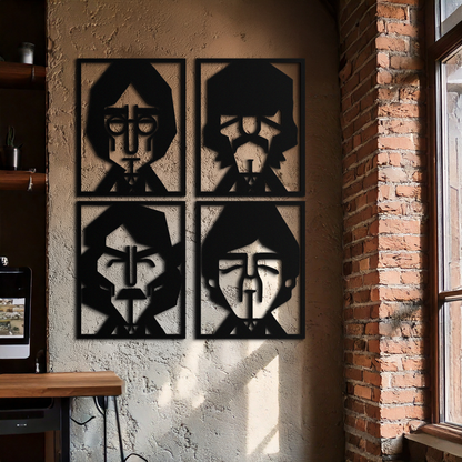 Abstract Geometric Faces Metal Wall Art - Modern Black Steel Home Decor Set of Four- KAF516 - Tampa Home & Garden Store