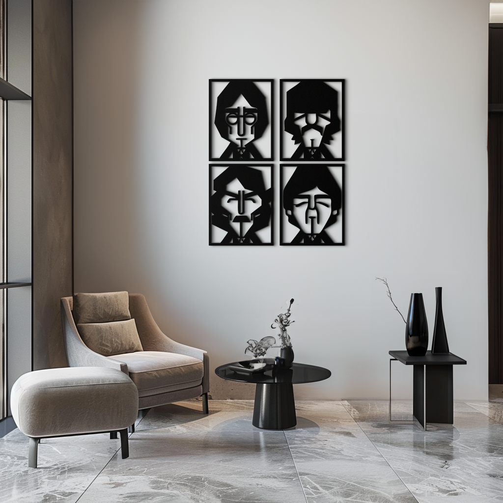 Abstract Geometric Faces Metal Wall Art - Modern Black Steel Home Decor Set of Four- KAF516 - Tampa Home & Garden Store