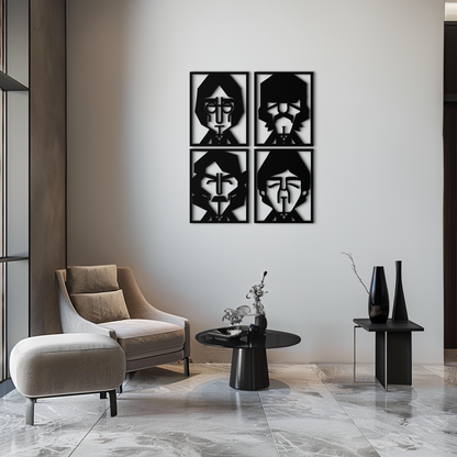 Abstract Geometric Faces Metal Wall Art - Modern Black Steel Home Decor Set of Four- KAF516 - Tampa Home & Garden Store
