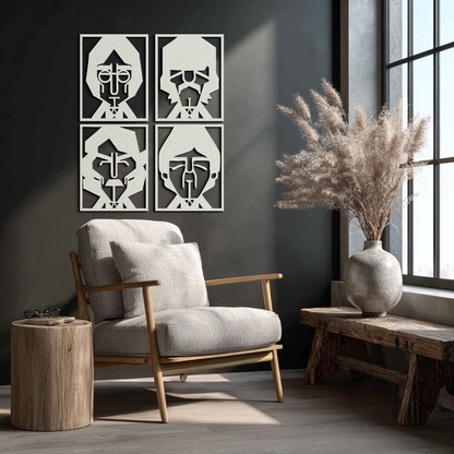 Abstract Geometric Faces Metal Wall Art - Modern Black Steel Home Decor Set of Four- KAF516 - Tampa Home & Garden Store