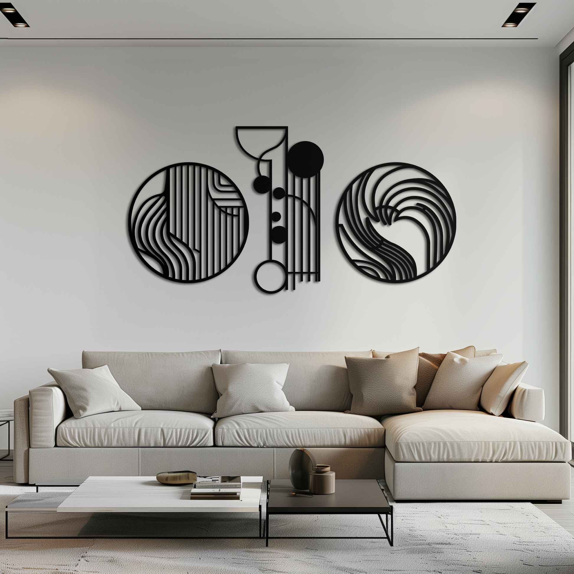 Abstract Geometric Trio Metal Wall Art – Modern Circle and Line Patterned Minimalist Steel Decor Set- KAF351 - Tampa Home & Garden Store