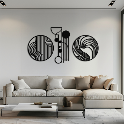 Abstract Geometric Trio Metal Wall Art – Modern Circle and Line Patterned Minimalist Steel Decor Set- KAF351 - Tampa Home & Garden Store