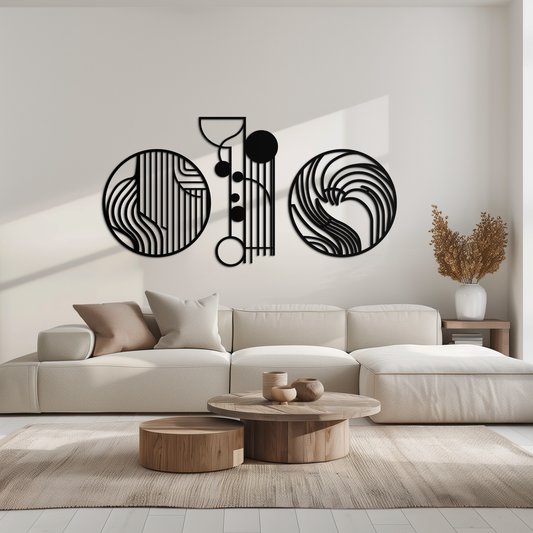Abstract Geometric Trio Metal Wall Art – Modern Circle and Line Patterned Minimalist Steel Decor Set- KAF351 - Tampa Home & Garden Store