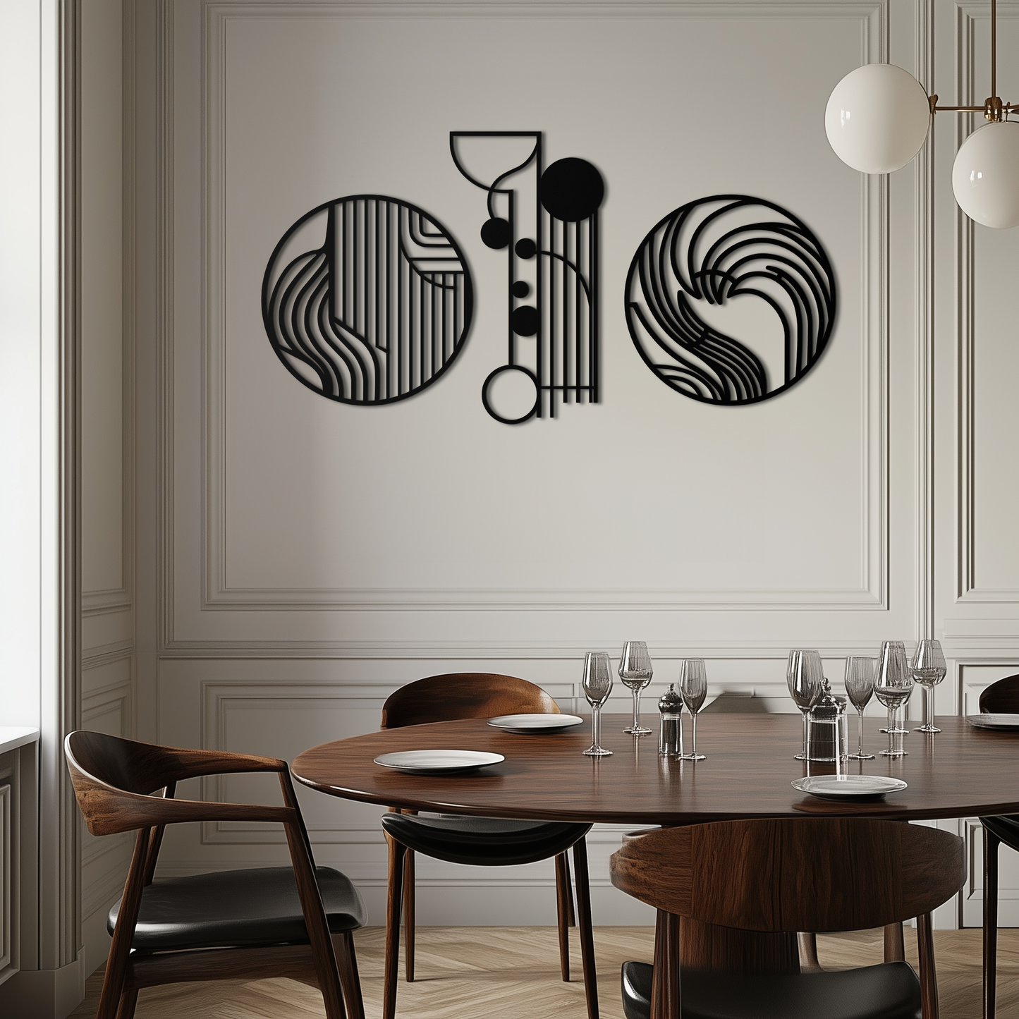Abstract Geometric Trio Metal Wall Art – Modern Circle and Line Patterned Minimalist Steel Decor Set- KAF351 - Tampa Home & Garden Store