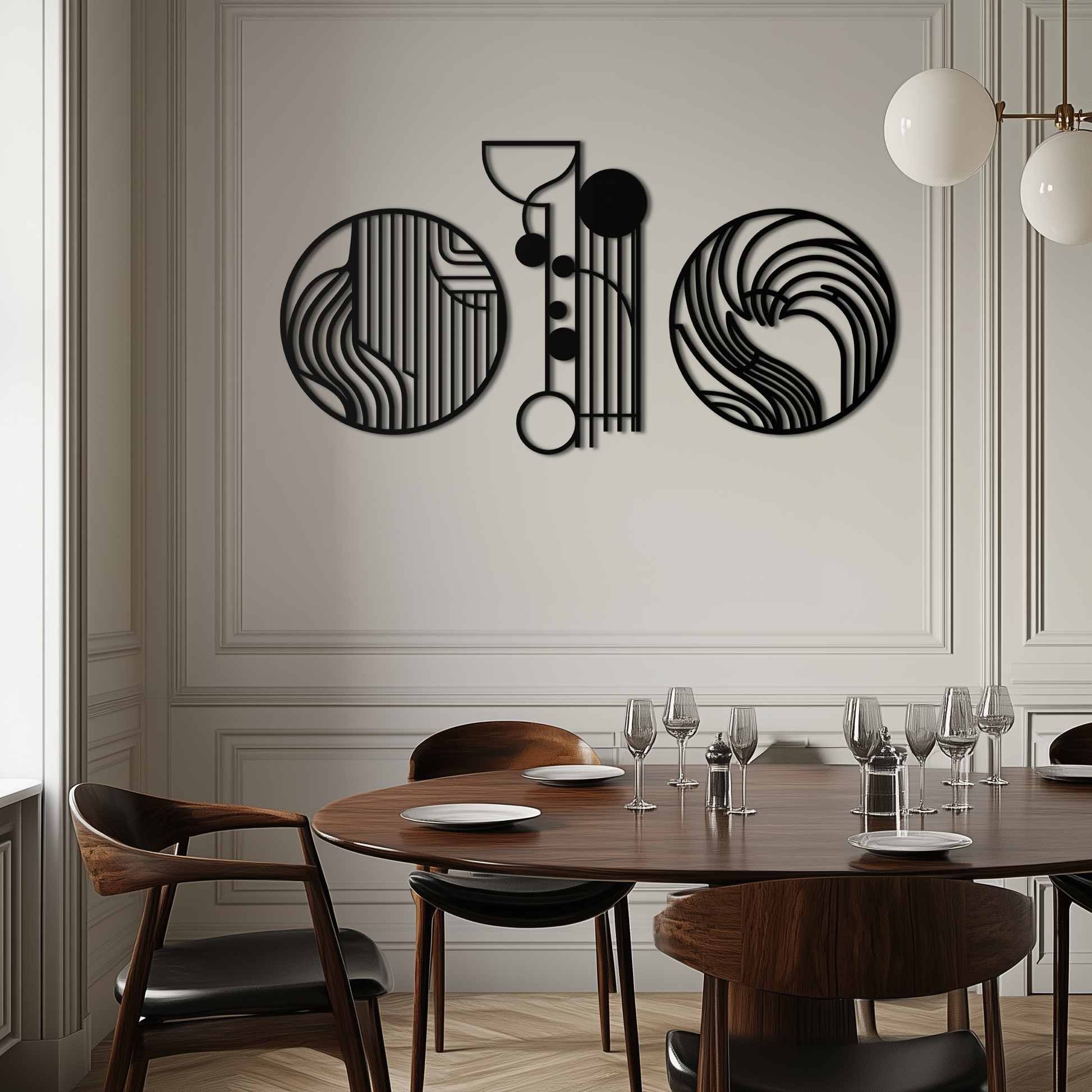 Abstract Geometric Trio Metal Wall Art – Modern Circle and Line Patterned Minimalist Steel Decor Set- KAF351 - Tampa Home & Garden Store