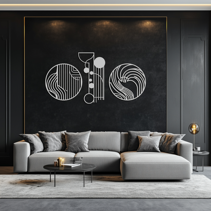 Abstract Geometric Trio Metal Wall Art – Modern Circle and Line Patterned Minimalist Steel Decor Set- KAF351 - Tampa Home & Garden Store