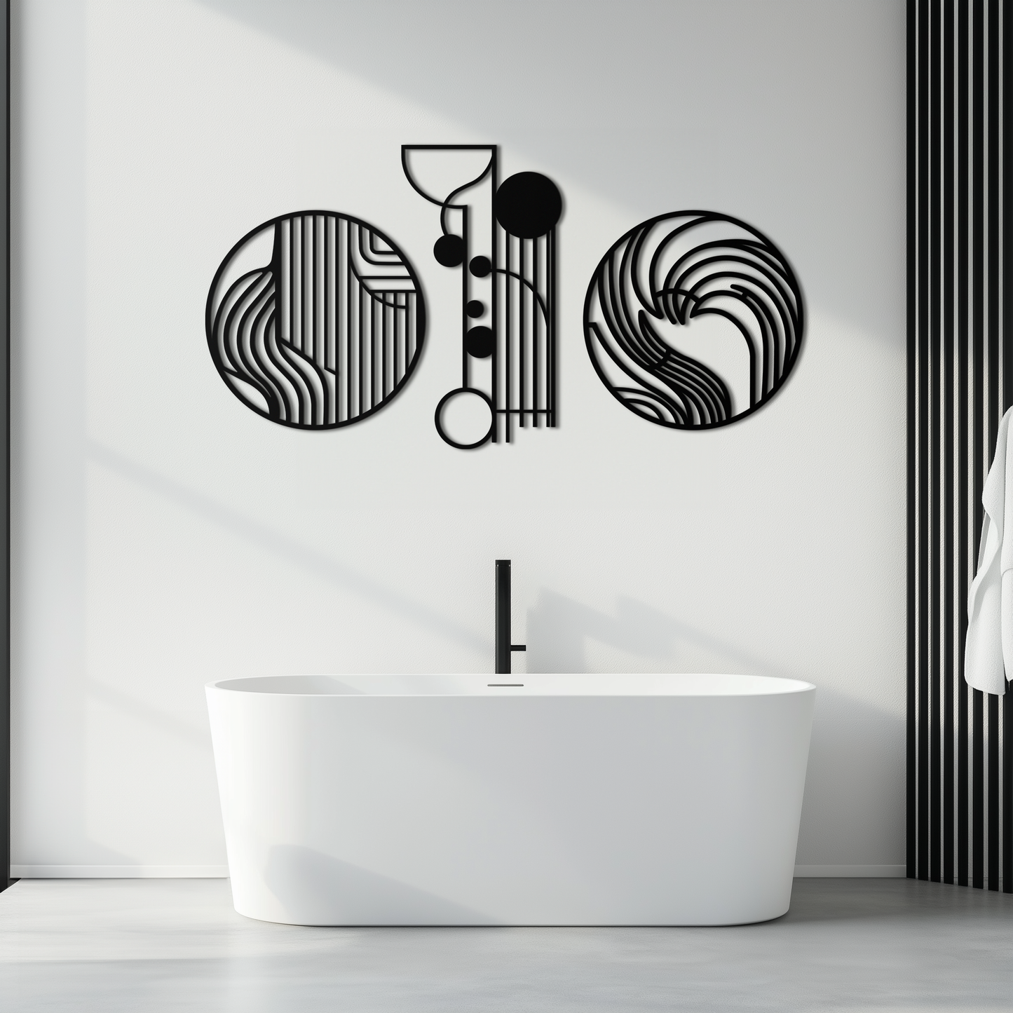 Abstract Geometric Trio Metal Wall Art – Modern Circle and Line Patterned Minimalist Steel Decor Set- KAF351 - Tampa Home & Garden Store