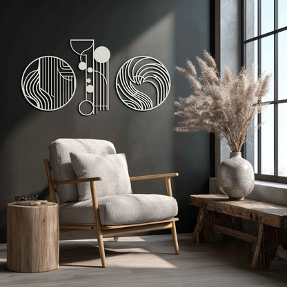 Abstract Geometric Trio Metal Wall Art – Modern Circle and Line Patterned Minimalist Steel Decor Set- KAF351 - Tampa Home & Garden Store