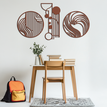 Abstract Geometric Trio Metal Wall Art – Modern Circle and Line Patterned Minimalist Steel Decor Set- KAF351 - Tampa Home & Garden Store