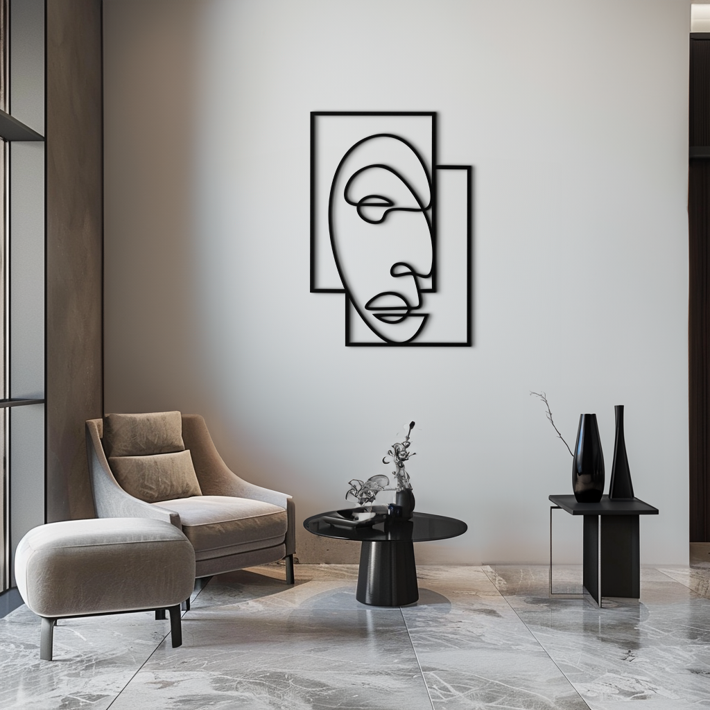 Abstract Minimalist Face Metal Wall Art – Modern Geometric Line Art - KAF064 - Tampa Home & Garden Store