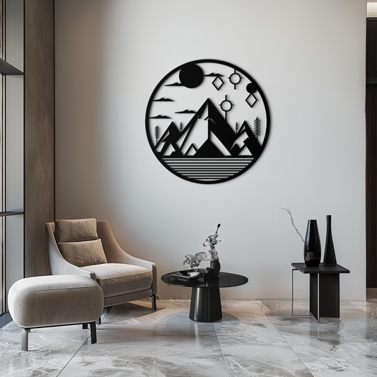 Abstract Mountain Metal Wall Art – Geometric Mountain Silhouette Steel Decor for Modern Interiors- KAF336 - Tampa Home & Garden Store