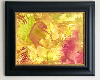 Abstract Raven Original Oil Painting. Painted in Shades of Red, Yellow, Orange. Framed. - Tampa Home & Garden Store