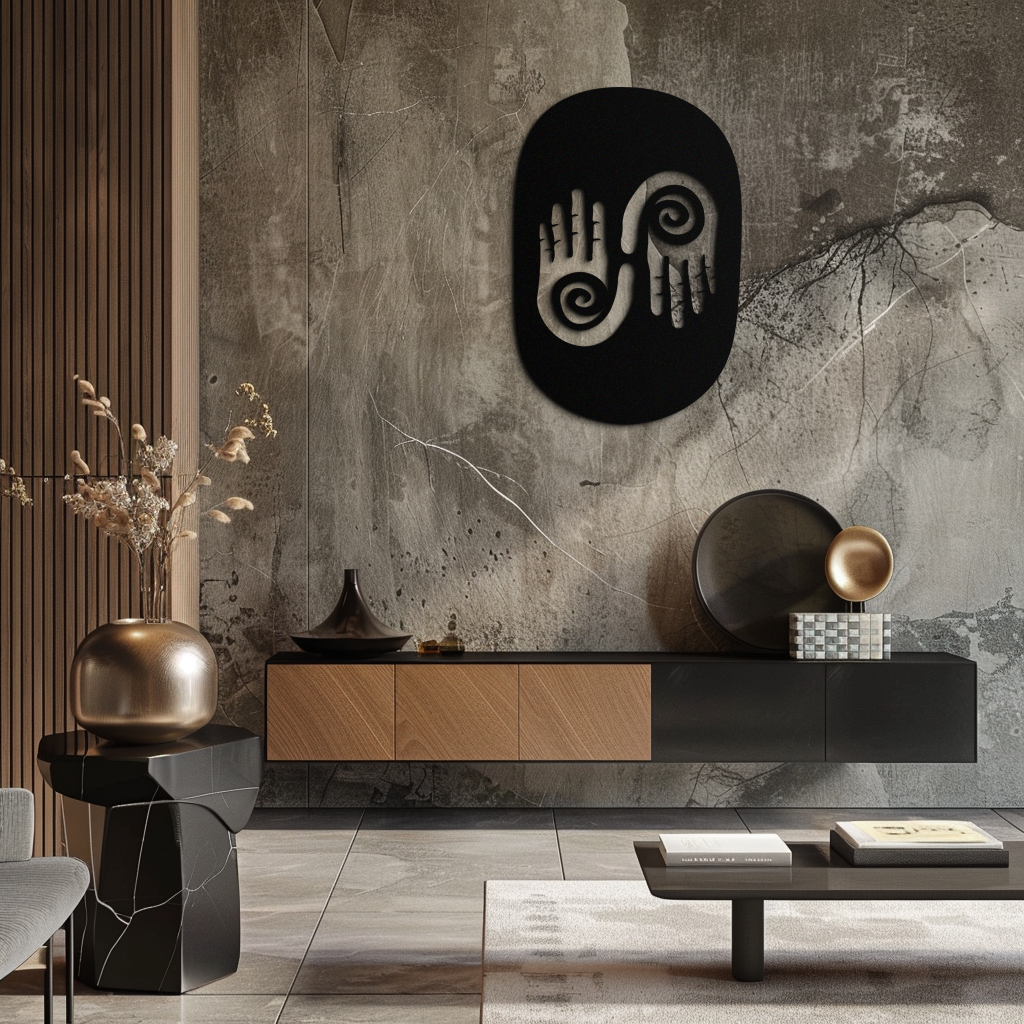 Abstract Spiral Hands Metal Wall Art – Mystical Black Steel Decor with Spiraled Palm Silhouette for Modern Interiors- KAF421 - Tampa Home & Garden Store