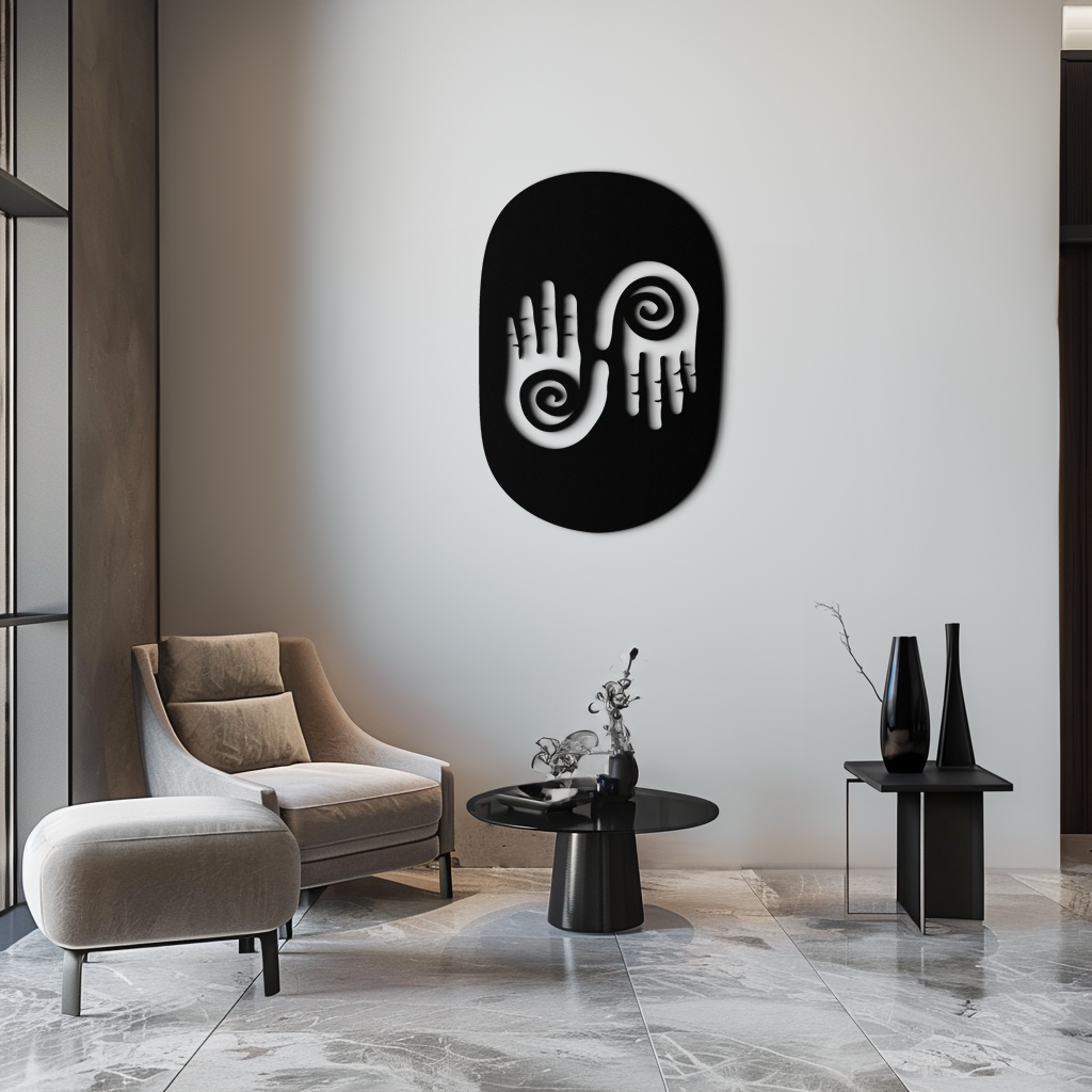 Abstract Spiral Hands Metal Wall Art – Mystical Black Steel Decor with Spiraled Palm Silhouette for Modern Interiors- KAF421 - Tampa Home & Garden Store