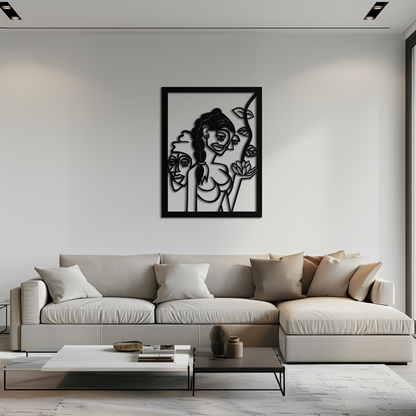 Abstract Tribal Faces with Floral Elements Modern Metal Wall Art Panel- KAF703 - Tampa Home & Garden Store