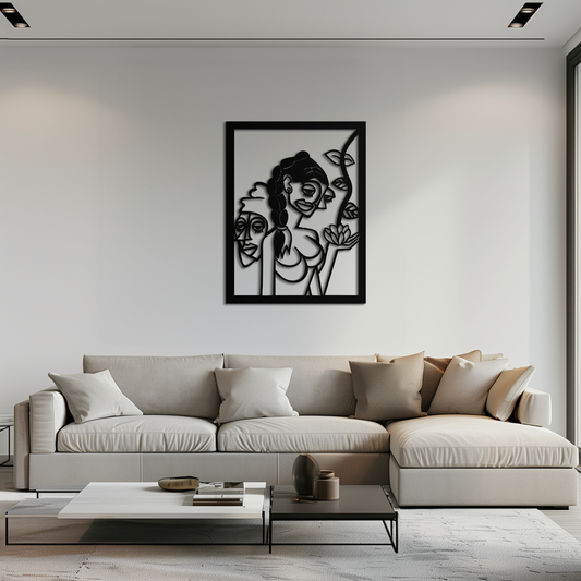 Abstract Tribal Faces with Floral Elements Modern Metal Wall Art Panel- KAF703 - Tampa Home & Garden Store