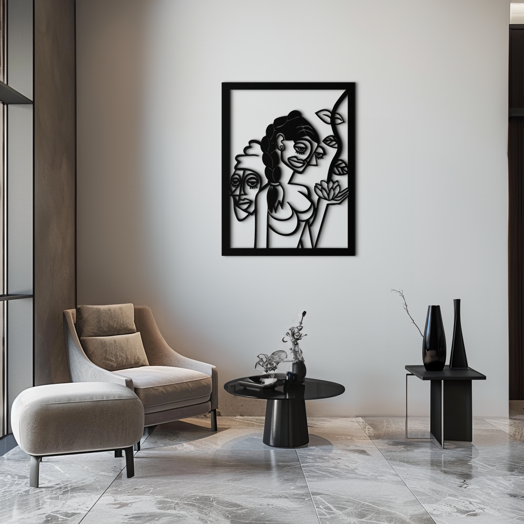 Abstract Tribal Faces with Floral Elements Modern Metal Wall Art Panel- KAF703 - Tampa Home & Garden Store