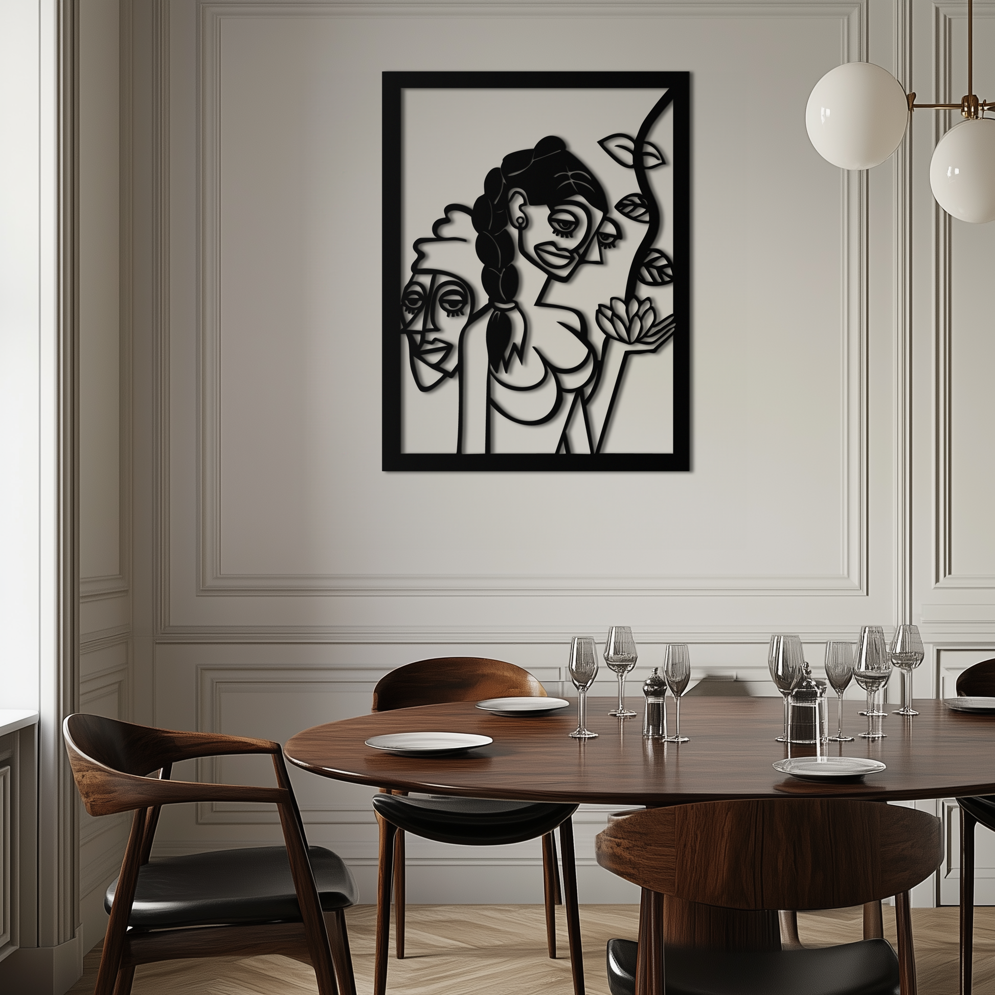 Abstract Tribal Faces with Floral Elements Modern Metal Wall Art Panel- KAF703 - Tampa Home & Garden Store