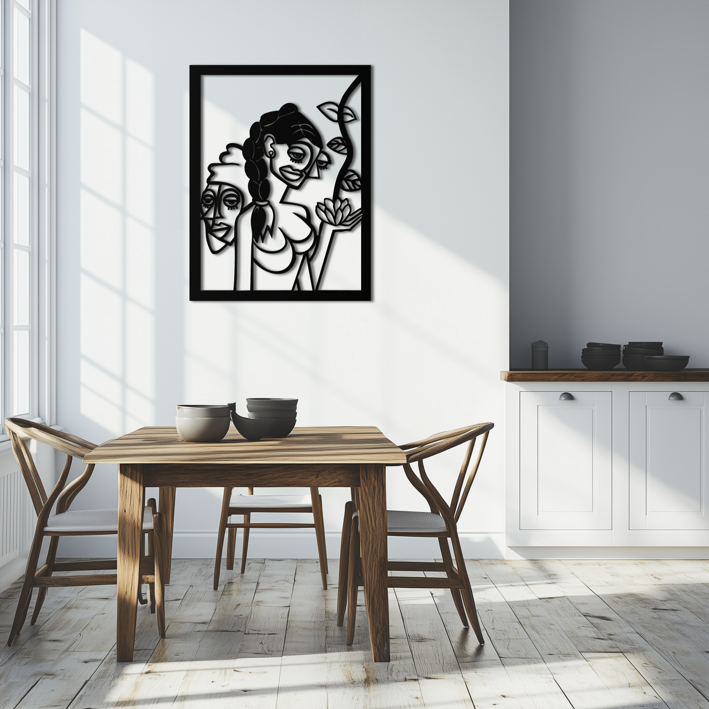 Abstract Tribal Faces with Floral Elements Modern Metal Wall Art Panel- KAF703 - Tampa Home & Garden Store