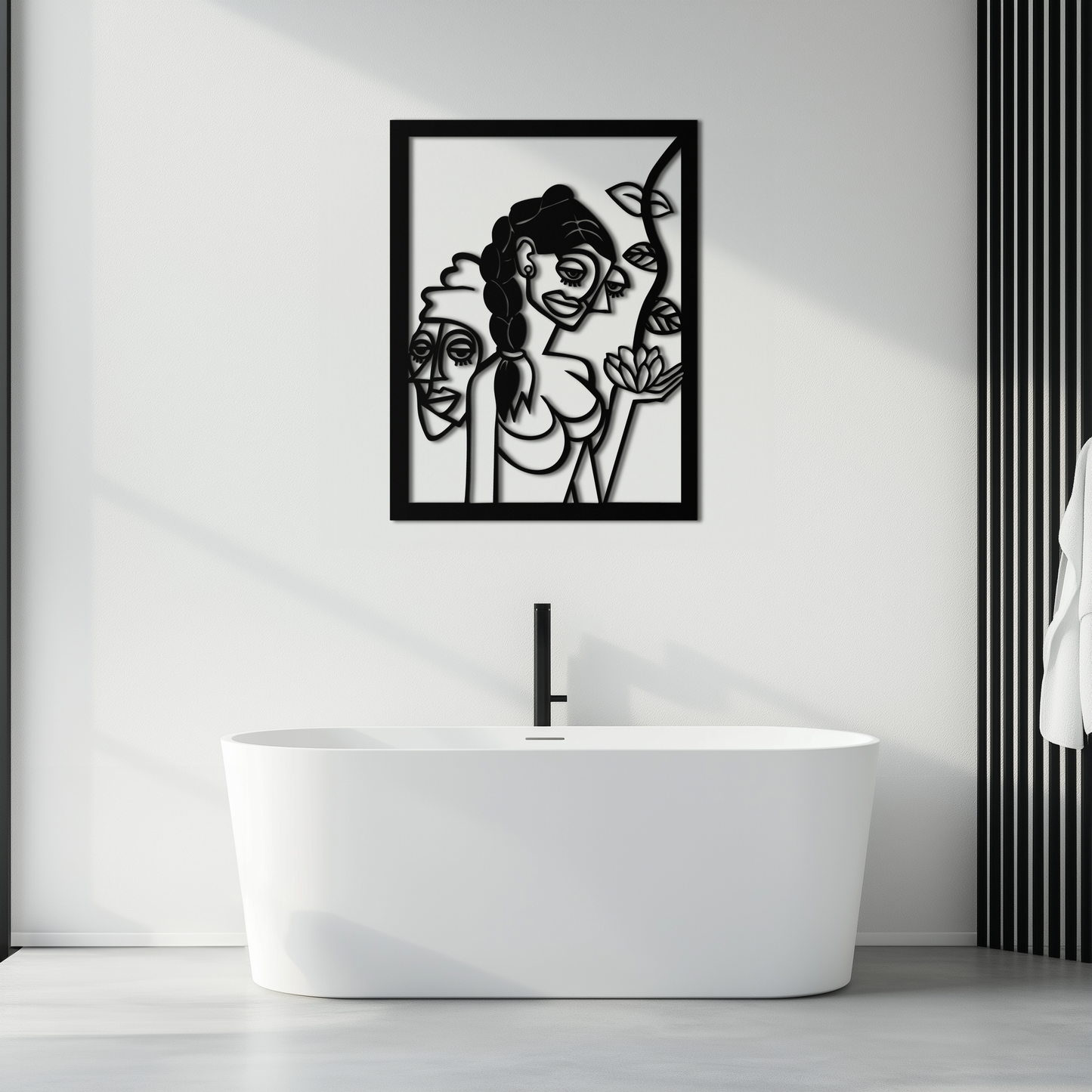 Abstract Tribal Faces with Floral Elements Modern Metal Wall Art Panel- KAF703 - Tampa Home & Garden Store
