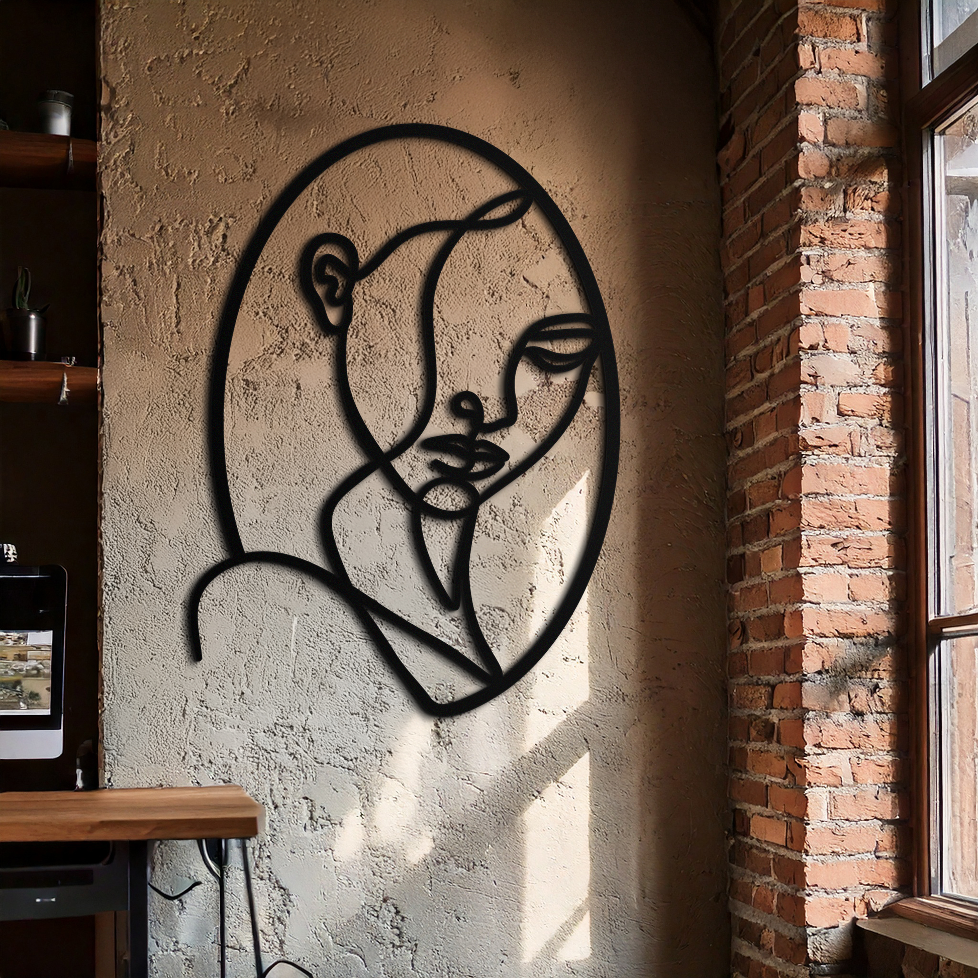Abstract Woman Face Line Art – Minimalist Metal Wall Decor in Oval Frame- KAF635 - Tampa Home & Garden Store